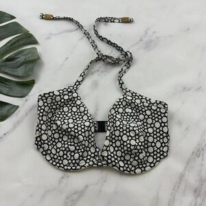 Freya Halter Bikini Top Size 34 E White Black Geometric Star Print Underwire